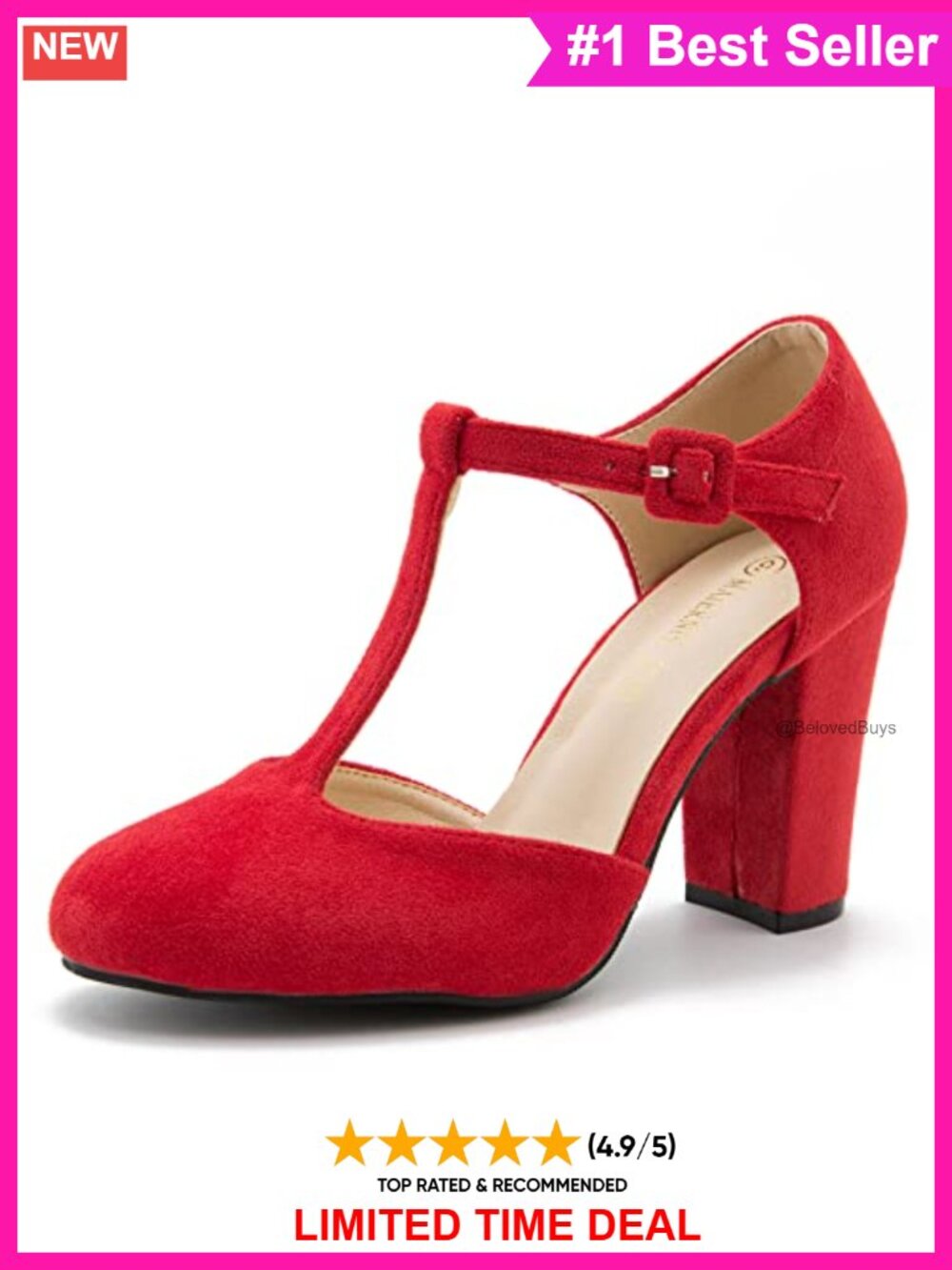 T-Strap Mary Jane Pumps Chunky Heel Cut Out Round Toe Dress Shoes